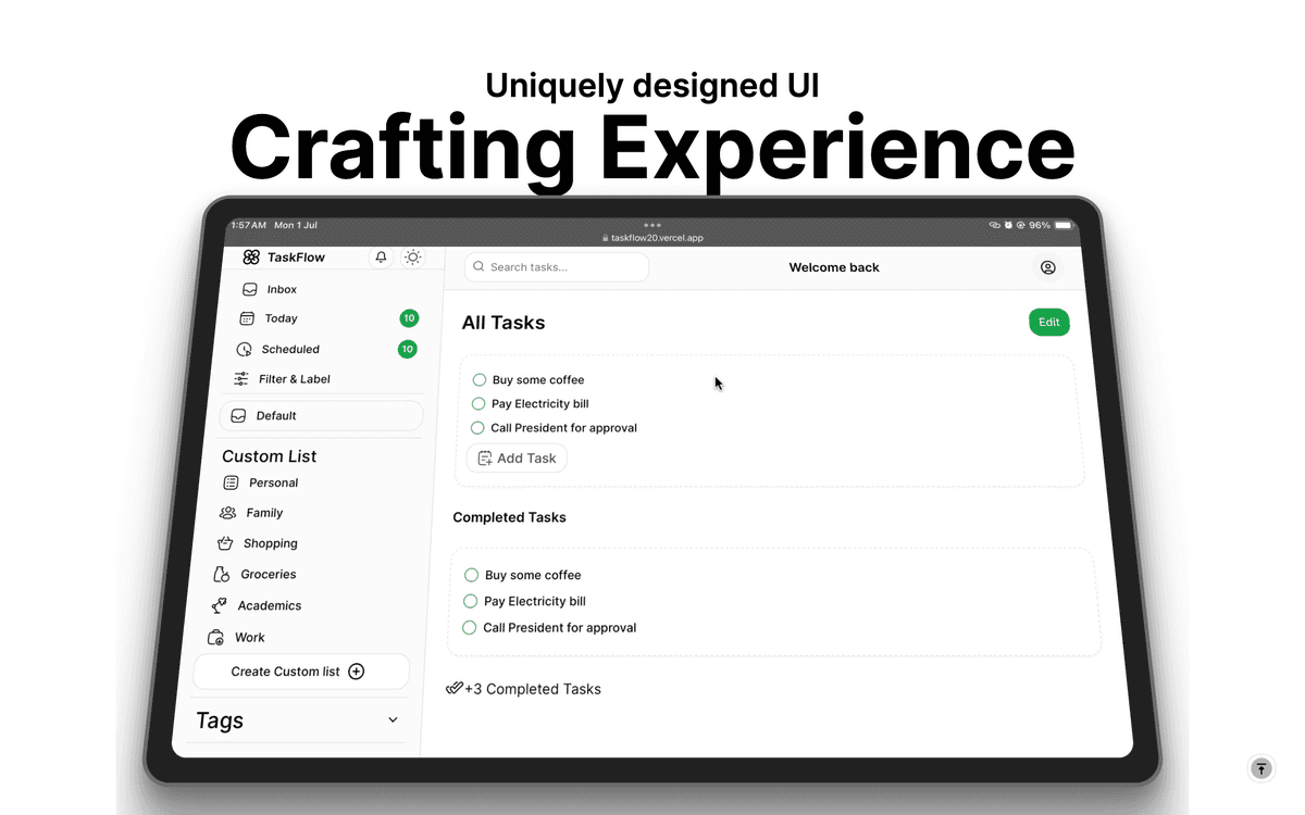 TaskFlow Uniquely Crafted UI