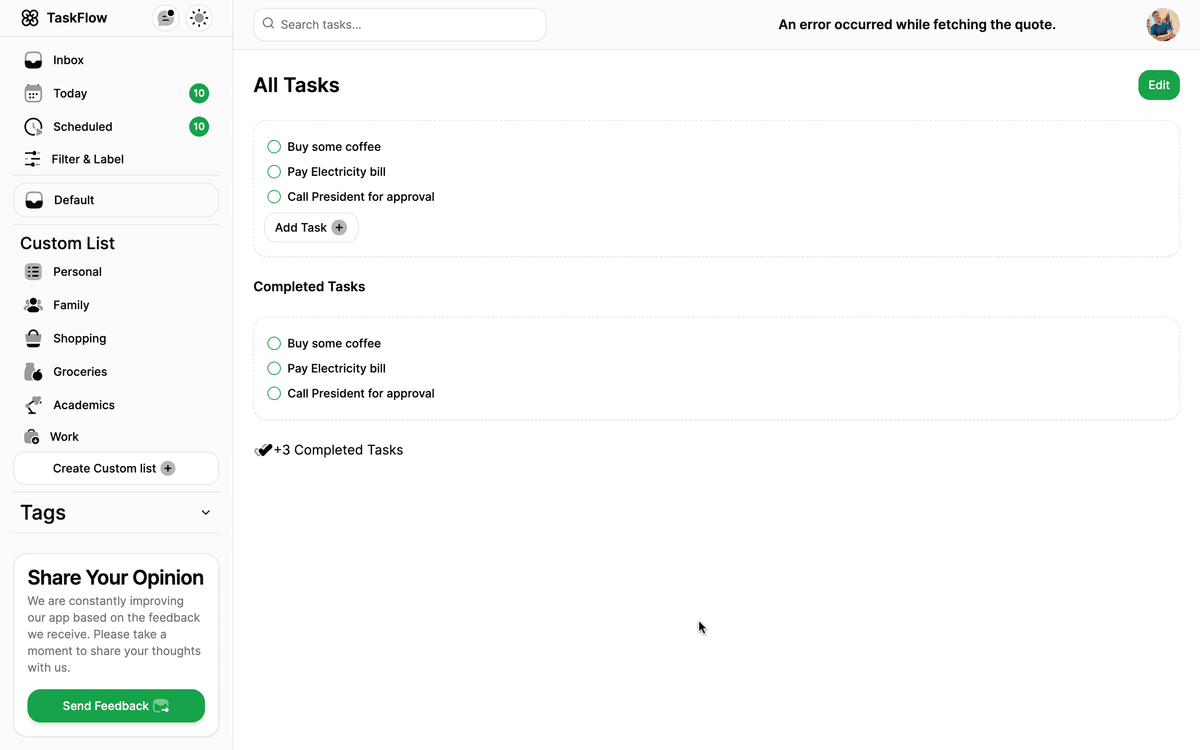 TaskFlow DashBoard